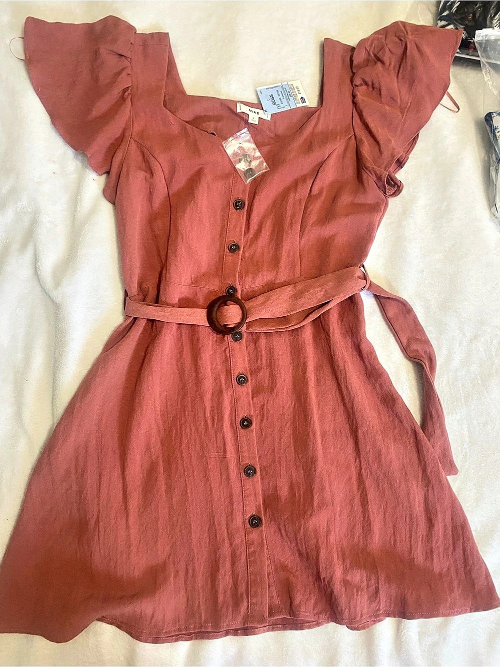 Mine Mini Button Front Dress in Pink Small NWT